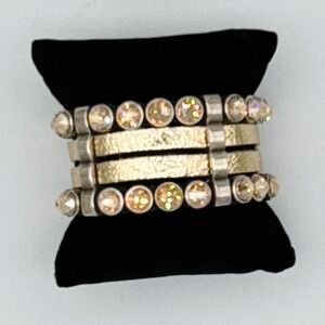 Heet Swarovski‎ Crystal Cuff Bracelet Wide Four Strand Gold Tone Statement